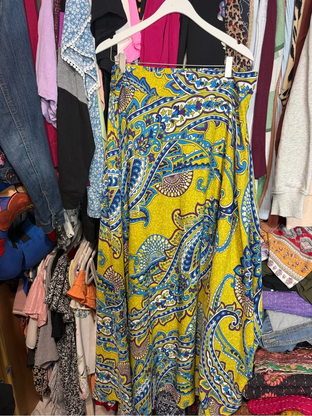 Ashley Stewart Lime & Blue Paisley Maxi Skirt